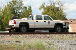 UP hirailer escorting the rail inspection vehicle